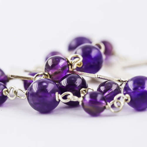 NATURAL AMETHYST NECKLACE STERLING SILVER. OPENWORK GEOMETRIC DESIGN LINK