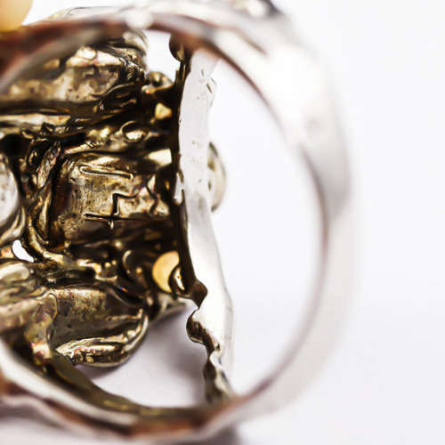 REAL CORAL AND SONGEA-MINED SAPPHIRE STERLING SILVER RING. HANDRAFTED. ORGANIC. GORGEOUS COLOUR