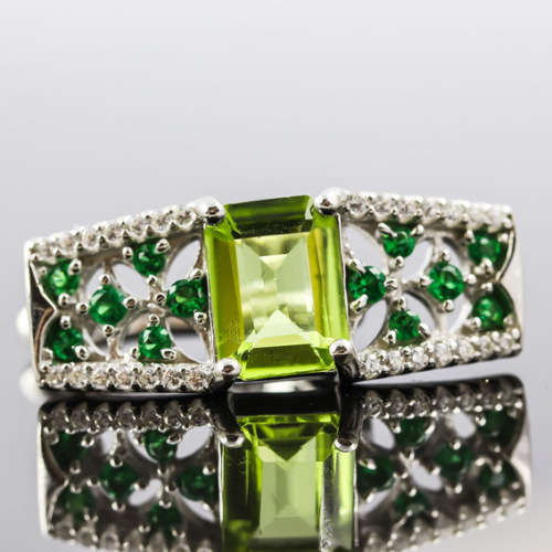 GORGEOUS OCTAGON PERIDOT, MARCASITE AND CHROME DIOPSIDE STERLING SILVER EARRINGS. 925. UNHEATED GEMS