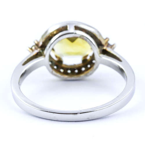 NATURAL CITRINE RING WITH CUBIC ZIRCONIA HALO IN SOLID STERLING SILVER. 925