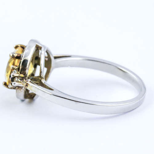 NATURAL CITRINE RING WITH CUBIC ZIRCONIA HALO IN SOLID STERLING SILVER. 925