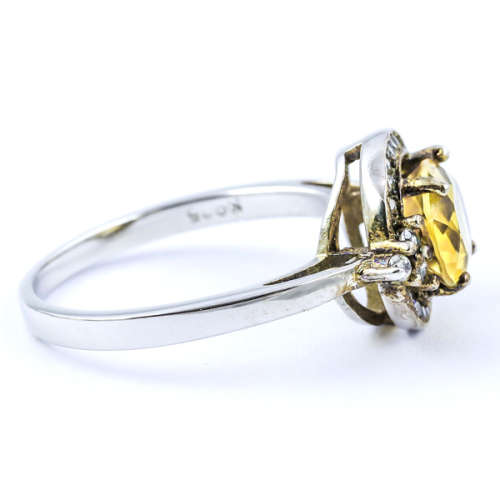 NATURAL CITRINE RING WITH CUBIC ZIRCONIA HALO IN SOLID STERLING SILVER. 925