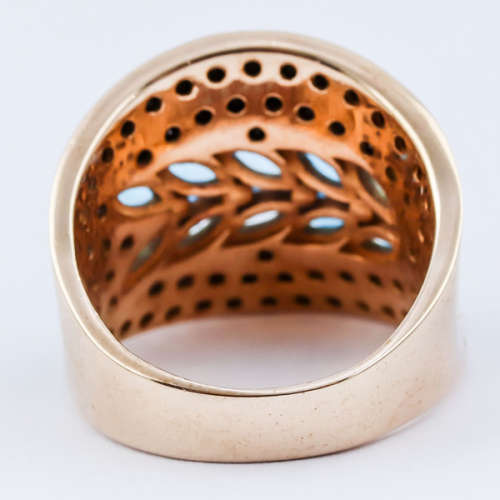 STRIKING  ELECTRIC BLUE APATITE AND BLUE SPINEL GEMSTONE ROSE GOLD-HUED STERLING SILVER RING. 925.