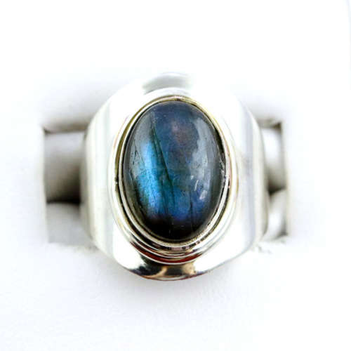 GLORIOUS LARGE OVAL LABRADORITE CABOCHON STERLING SILVER RING. 925. STRONG COLOUR!