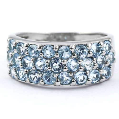 LONDON BLUE TOPAZ CLUSTER STERLING SILVER RING. NATURAL GEMSTONES