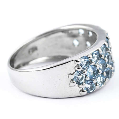 LONDON BLUE TOPAZ CLUSTER STERLING SILVER RING. NATURAL GEMSTONES