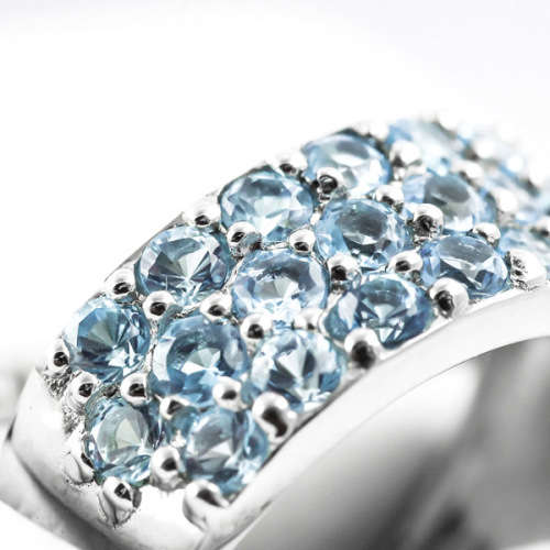 LONDON BLUE TOPAZ CLUSTER STERLING SILVER RING. NATURAL GEMSTONES