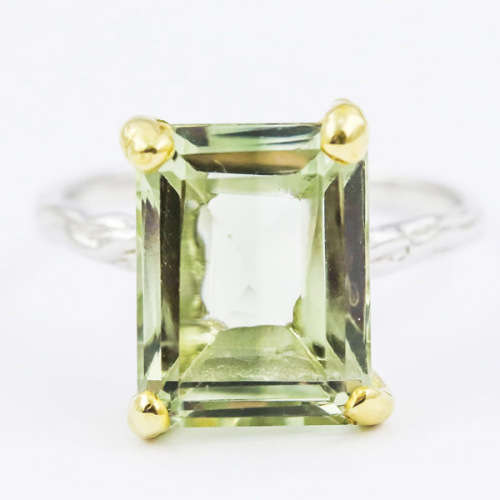 HANDMADE LARGE OCTAGON 9,4 ct GREEN AMETHYST SOLITAIRE SOLID STERLING SILVER RING