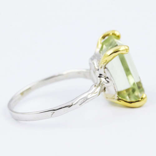 HANDMADE LARGE OCTAGON 9,4 ct GREEN AMETHYST SOLITAIRE SOLID STERLING SILVER RING