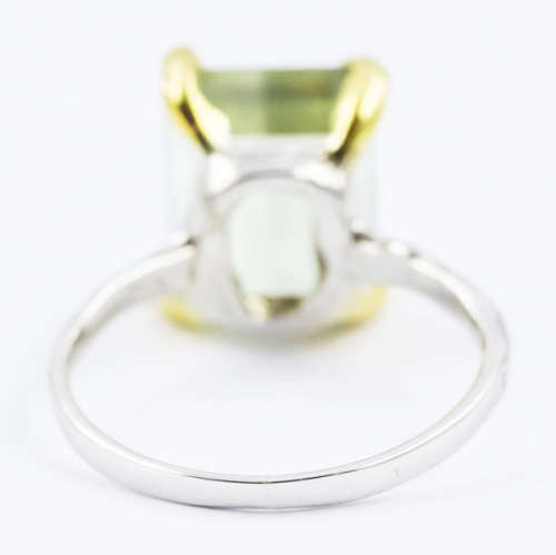 HANDMADE LARGE OCTAGON 9,4 ct GREEN AMETHYST SOLITAIRE SOLID STERLING SILVER RING