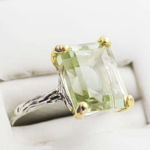 HANDMADE LARGE OCTAGON 9,4 ct GREEN AMETHYST SOLITAIRE SOLID STERLING SILVER RING