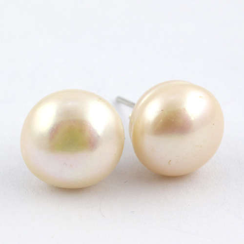 ORGANIC LARGE BAROQUE PEARL STERLING SILVER STUD EARRINGS. 925. NATURAL PINKISH IRIDESCENCE