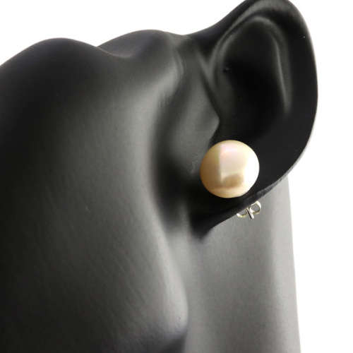 ORGANIC LARGE BAROQUE PEARL STERLING SILVER STUD EARRINGS. 925. NATURAL PINKISH IRIDESCENCE