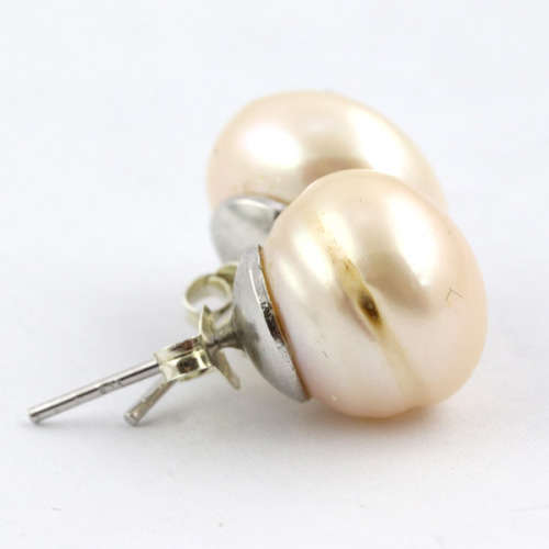 ORGANIC LARGE BAROQUE PEARL STERLING SILVER STUD EARRINGS. 925. NATURAL PINKISH IRIDESCENCE