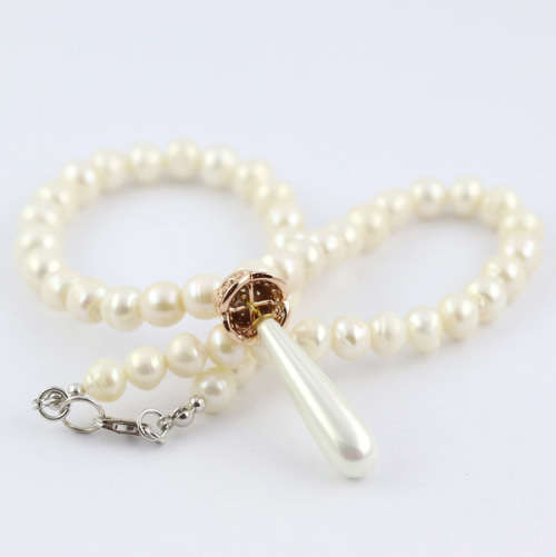 38CM NATURAL BAROQUE PEARL NECKLACE ROSE GOLD-HUED STERLING SILVER