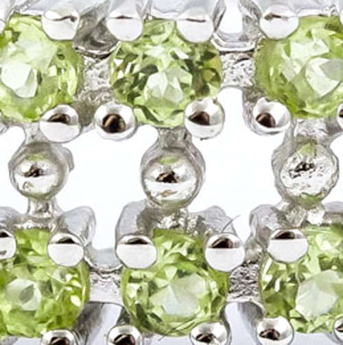 PRETTY PERIDOT GEMSTONE STERLING SILVER RING. INTERESTING DOUBLE STRAND HALF-ETERNITY STYLE