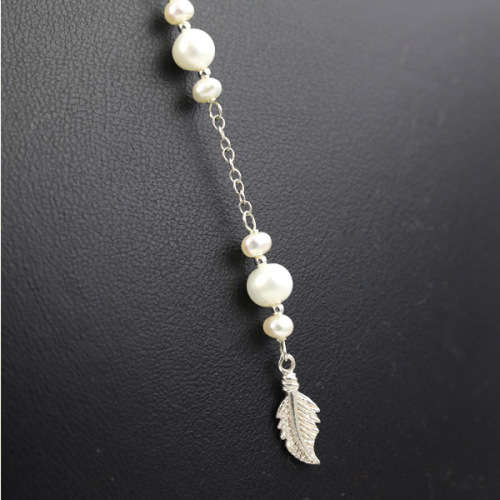 PRETTY 56CM STERLING SILVER CABLE LINK DOUBLE NECKLACE WITH BAROQUE PEARL ACCENTS. 925