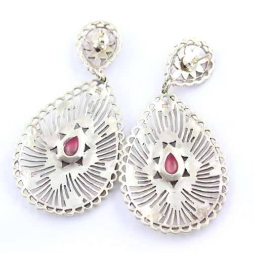 VERY LARGE GLAMOROUS MOTHER-OF-PEARL AND MARCASITE DROP and DANGLE EARRINGS IN STERLING SILVER. 925