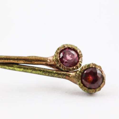 AVANT GARDE HANDCRAFTED LONG STERLING SILVER AMETHYST and RHODOLITE GARNET EARRINGS HAMMERED FINISH