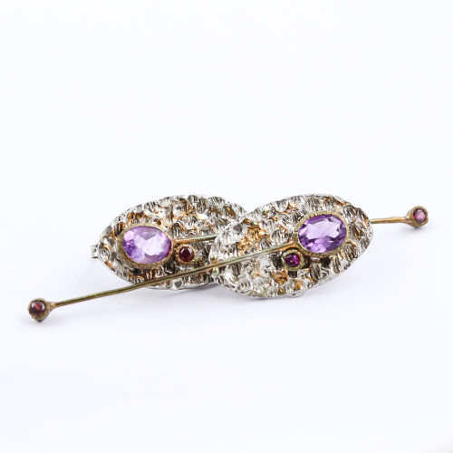 AVANT GARDE HANDCRAFTED LONG STERLING SILVER AMETHYST and RHODOLITE GARNET EARRINGS HAMMERED FINISH