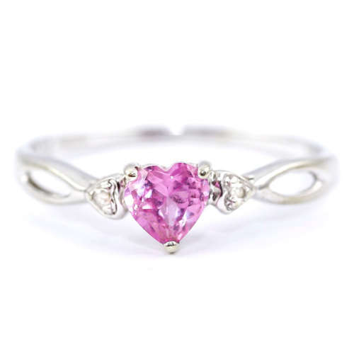 DAINTY HEART-FACETED PINK SAPPHIRE AND DIAMOND 9CT WHITE GOLD RING. * JEWELLER EVALUATION R16`000 *