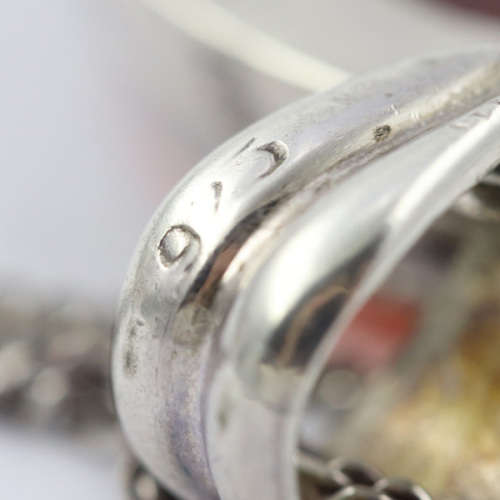 FABULOUS LARGE NATURAL OVAL CARNELIAN PENDANT ON 60cm LONG STERLING SILVER FIGARO LINK CHAIN