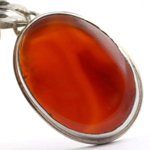 FABULOUS LARGE NATURAL OVAL CARNELIAN PENDANT ON 60cm LONG STERLING SILVER FIGARO LINK CHAIN