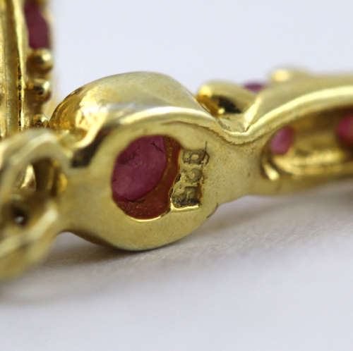 NATURAL RUBY GEMSTONE AND BAROQUE PEARL DROP AND DANGLE EARRINGS GOLD-HUE STERLING SILVER