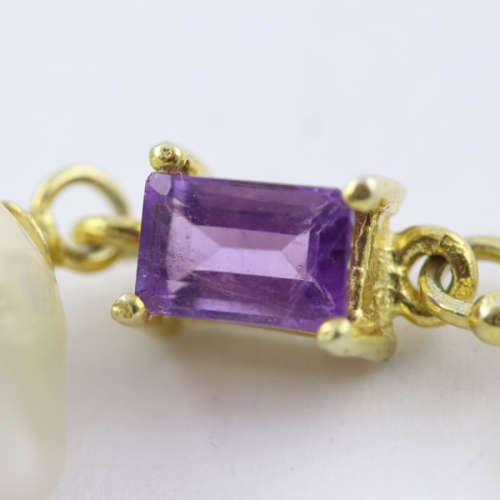 GLAMOROUS VINTAGE AMETHYST AND BAROQUE PEARL GILDED STERLING SILVER DROP and DANGLE EARRINGS. 925