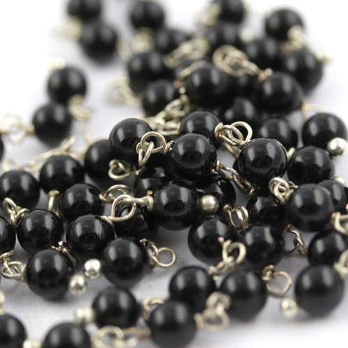 UNUSUAL STERLING SILVER FRINGE NECKLACE WITH A CASCADE OF 4MM ROUND BLACK SPINEL GEMSTONES. 925