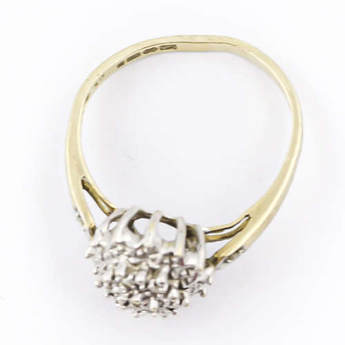 `SNOWFLAKE` DIAMOND CLUSTER 9CT YELLOW AND WHITE GOLD RING. * JEWELLER EVALUATION R12`800 *