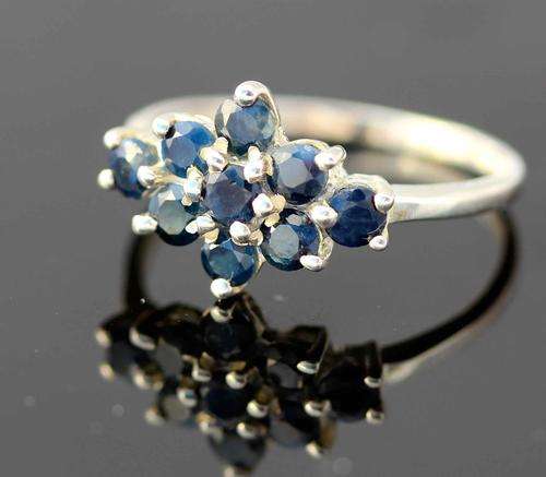 REAL SAPPHIRE CLUSTER RING IN STERLING SILVER 925