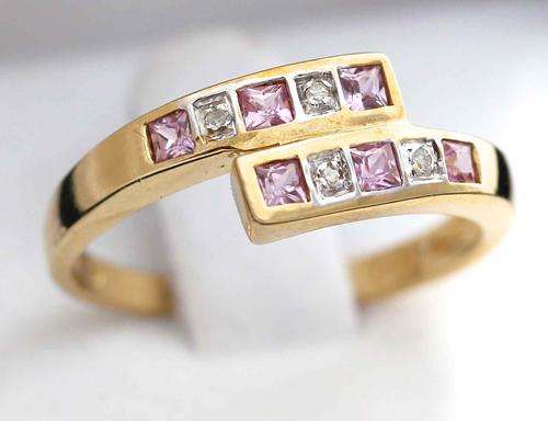 BEAUTIFUL REAL DIAMOND AND PINK SAPPHIRE 9ct GOLD RING. HALLMARKED BIRMINGHAM. GREAT VALENTINE GIFT!