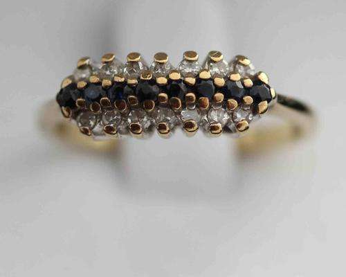 DIAMOND AND SAPPHIRE THREE-ROW ETERNITY RING. QUITE OLD VINTAGE PIECE!