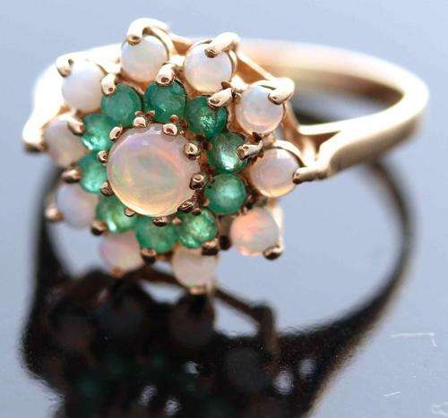 REAL EMERALDS AND OPALS IN YELLOW GOLD. *[R5374]* JEWELLER CERTIFIED!! VINTAGE LONDON ASSAY HALLMARK