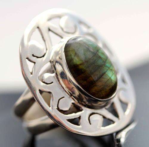 HUGE LABRADORITE ORNATE STERLING SILVER RING 8,6g!