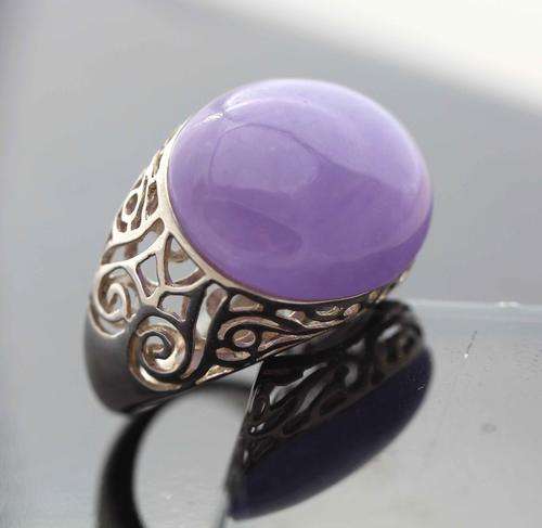 HUGE PURPLE CHALCEDONY HANDCRAFTED ORNATE STERLING SILVER RING.