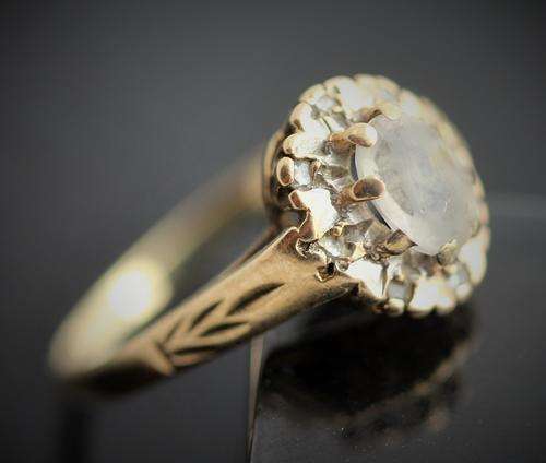 CLEAR NATURAL QUARTZ GEMSTONE AND DIAMOND RING. 9ct GOLD. BIRMINGHAM ASSAY HALLMARK!