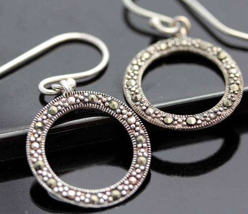 ART DECO MARCASITE STERLING SILVER EARRINGS 925.