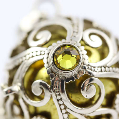 `ANGEL CALLER` HARMONY BALL PENDANT HANDWORK STERLING SILVER CAGE GOLD INNER BALL ON LONG 50cm CHAIN