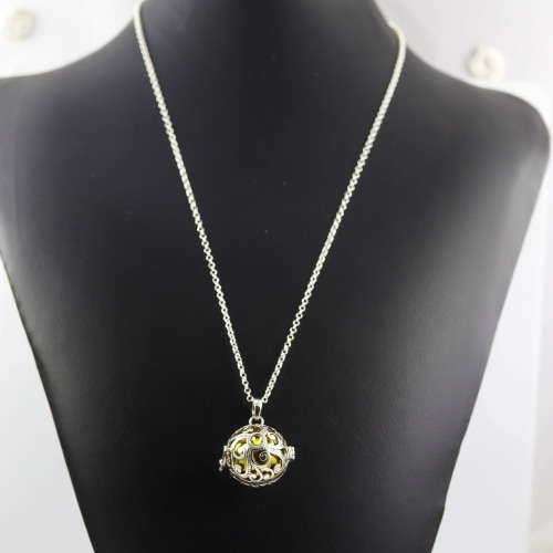 `ANGEL CALLER` HARMONY BALL PENDANT HANDWORK STERLING SILVER CAGE GOLD INNER BALL ON LONG 50cm CHAIN