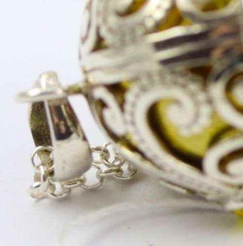 `ANGEL CALLER` HARMONY BALL PENDANT HANDWORK STERLING SILVER CAGE GOLD INNER BALL ON LONG 50cm CHAIN