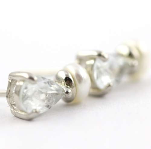 UNHEATED AQUAMARINE GEMSTONE AND NATURAL PEARL STERLING SILVER STUD EARRINGS