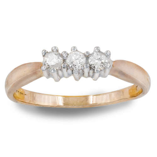 DIAMOND TRILOGY 9CT YELLOW AND WHITE GOLD RING. 375. *JEWELLER`S EVALUATION R18`000*