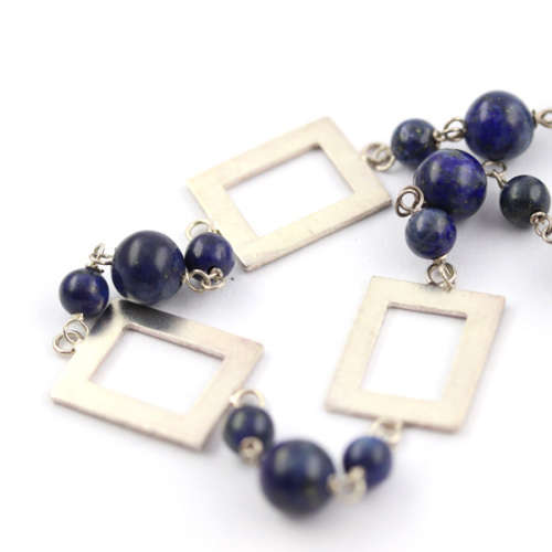 NATURAL LAPIS LAZULI AND STERLING SILVER 440MM NECKLACE. 925