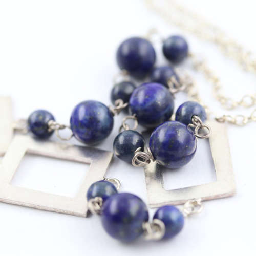 NATURAL LAPIS LAZULI AND STERLING SILVER 440MM NECKLACE. 925