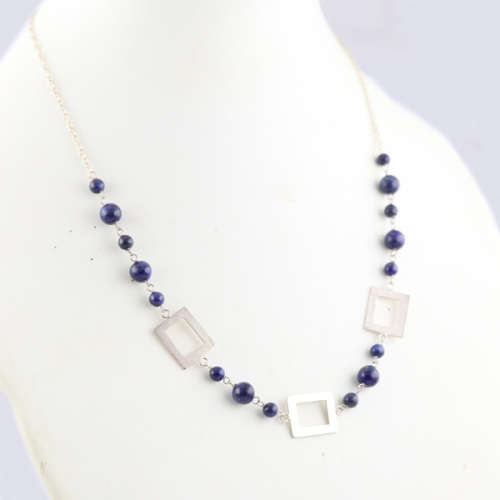 NATURAL LAPIS LAZULI AND STERLING SILVER 440MM NECKLACE. 925