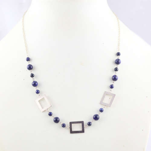 NATURAL LAPIS LAZULI AND STERLING SILVER 440MM NECKLACE. 925