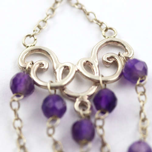 GLAMOROUS NATURAL AMETHYST BEAD STERLING SILVER CHANDELIER EARRINGS. 8CM LONG! 925