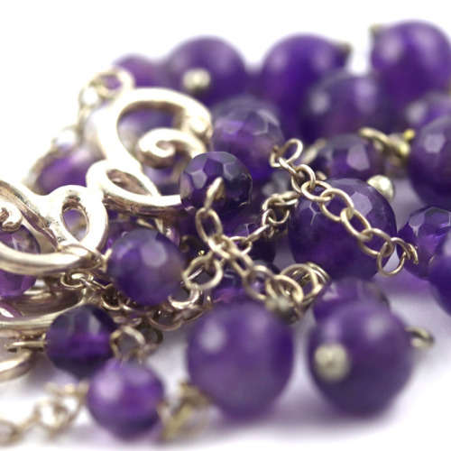 GLAMOROUS NATURAL AMETHYST BEAD STERLING SILVER CHANDELIER EARRINGS. 8CM LONG! 925